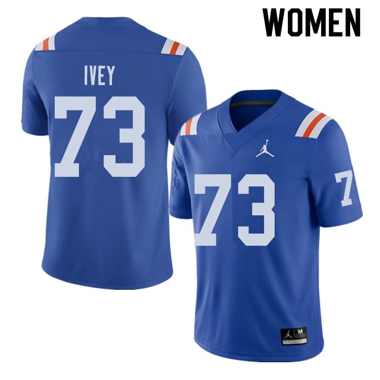 NCAA Florida Gators Martez Ivey Women's #73 Jordan Brand Alternate Royal Throwback Stitched Authentic College Football Jersey TOK2264MP